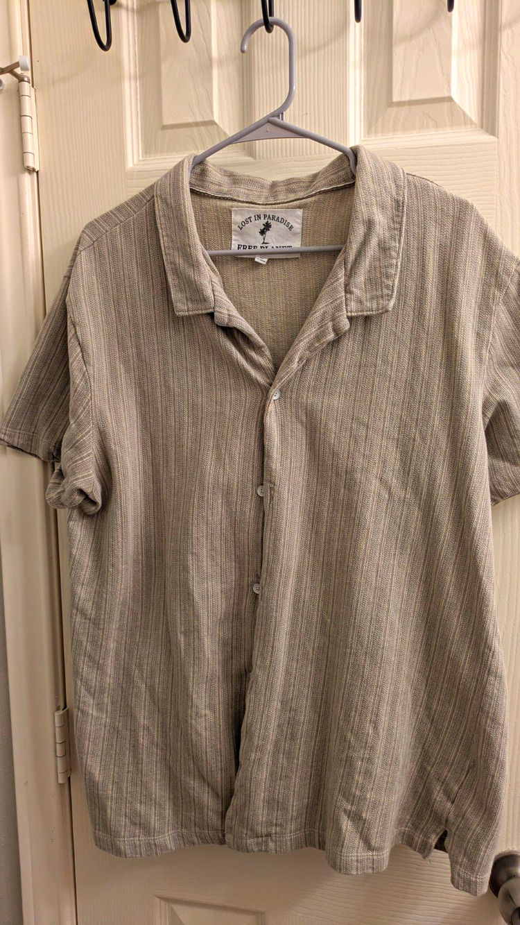 Free Planet Men's Gray Striped Cotton Woven Short Sleeve Button-Up Shirt XL